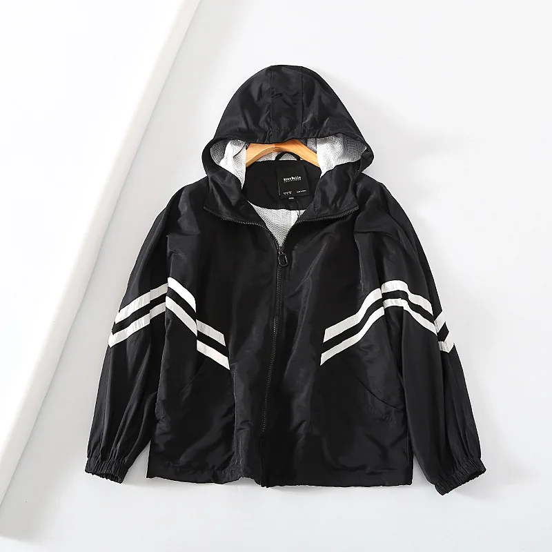 

Gv33 2019 Spring New Style Fashion Korean-style Hooded Sporty Stripes Loose-Fit Versatile Casual Coat Women's
