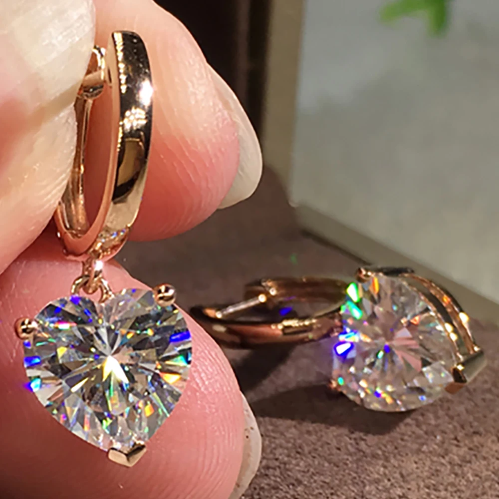 

Custom Solid 10K Rose Gold 4 Carat Drop Clip Earrings Women Wedding Anniversary Engagement Each 2 Ct Heart Moissanite Diamond