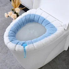  Winter Warm Toilet Seat Cover Closestool Mat 1Pcs Washable Bathroom Accessories Knitting Pure Color Soft O-shape Pad Bidet Cover 