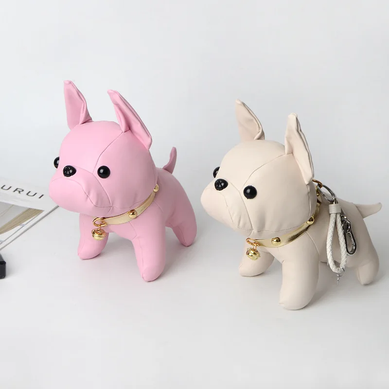 

Leather Key Ring Bulldog Keychain PU Animal Bell Dog Keyring Holder Bag Charm Trinket Chaveiros Bag Accessories Punk Pendant