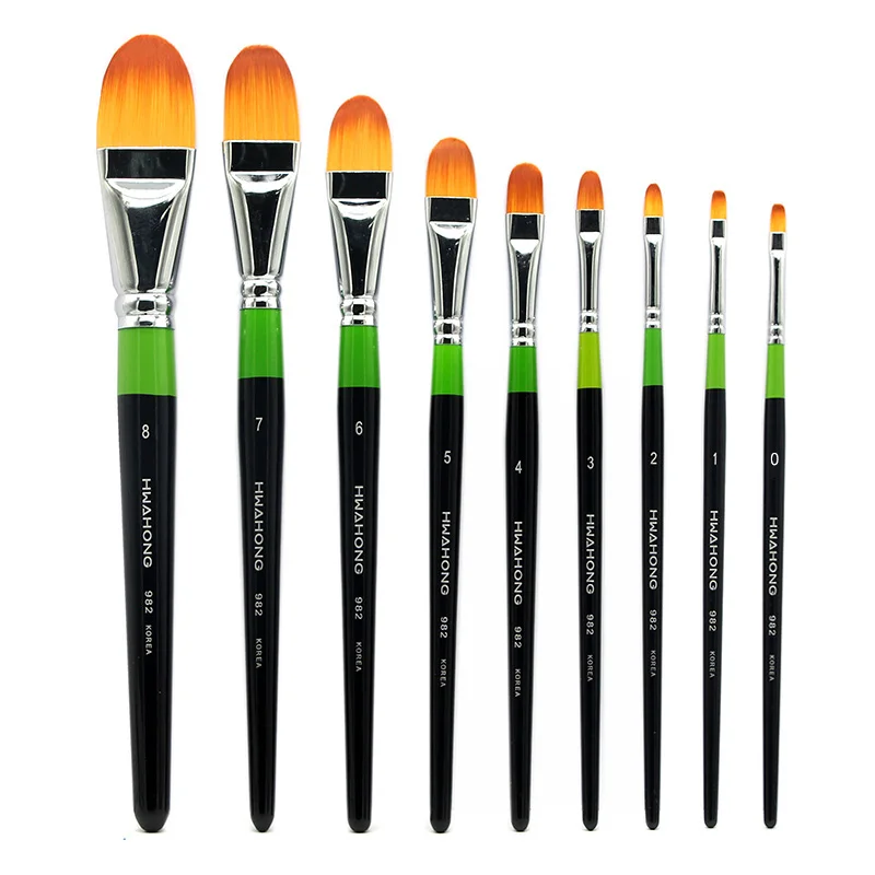 9Pcs/Set Nylon Hair Paint Brush Wooden Handle Oil Paint Water Color