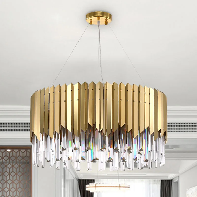 Modern Led Chandelier for Living room Bedroom Gold Round Stainless Steel Crystal Kitchen Hanging Light Fixture