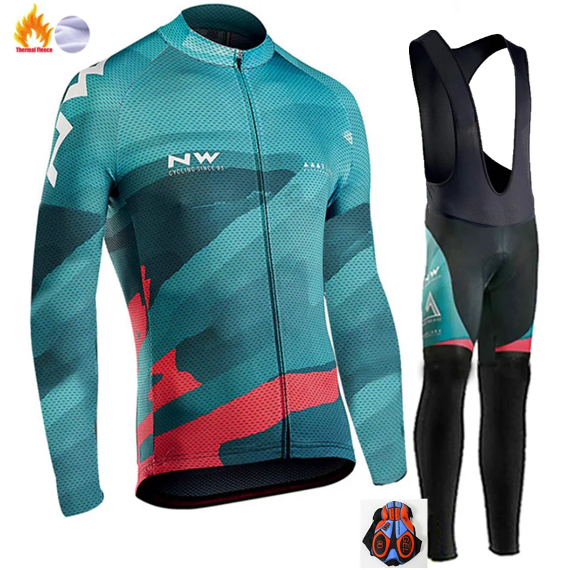 NW зимние длинные велосипедные Джерси наборы тепловой флис Ropa Roupa De Ciclismo Invierno MTB велосипед одежда гоночный велосипед одежда - Цвет: Winter Jersey Suit