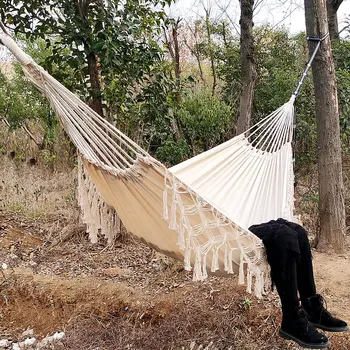 

ins Style 2 Person Hammock Boho Large Brazilian Macrame Fringe Double Deluxe Hammock Swing Net Chair Outdoor Indoor Hanging Deco