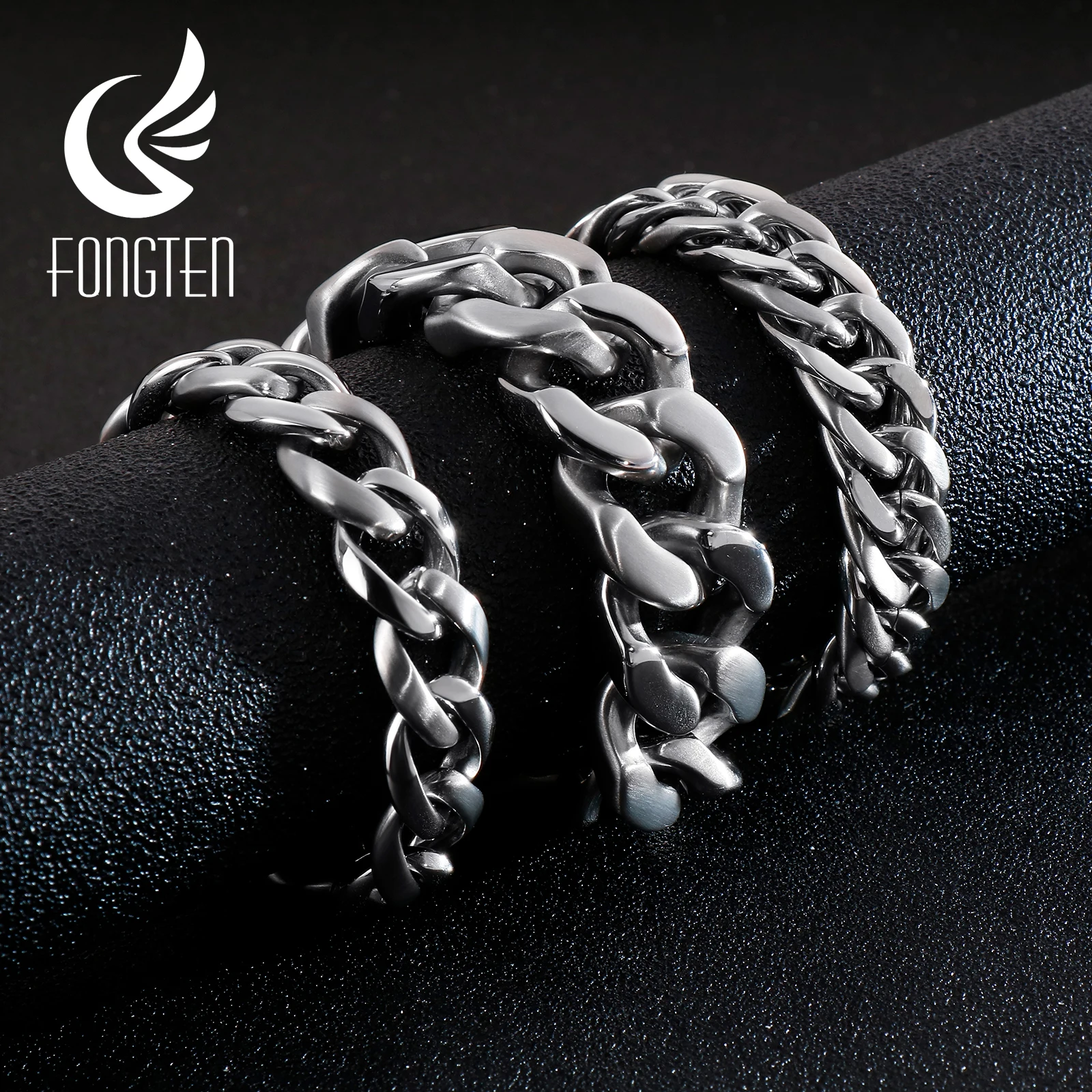 Fongten мужской браслет из нержавеющей стали Винтажный серебряный браслет с широкой цепочкой браслет на запястье Мужские аксессуары браслет бижутерия