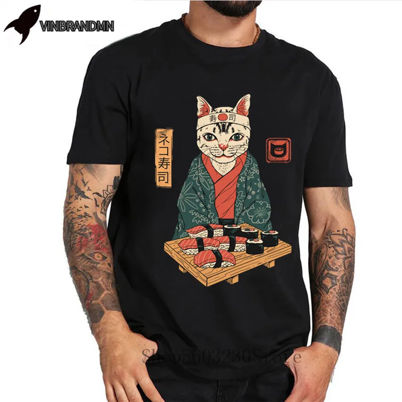 Summer naughty Cute Cat Samurai Japanese T shirtS Men'S lovely cartoon tshirtS Good quality original brand T- shirts casual tops |