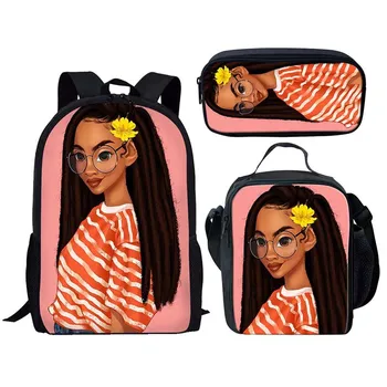 

HYCOOL Primary Girls Schoolbags African Black Round Glasses Girl Printing Book Bags Teenager Children Kids Pencil Bags Backpacks