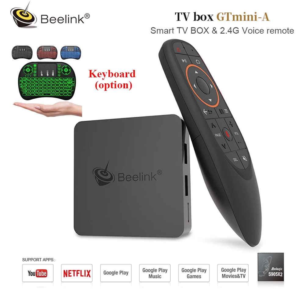

Beelink GTmini-A Android 8.1 Smart TV Box 4K Amlogic S905X2 4GB 64GB 2.4G+5.8G WiFi 1000Mbps BT4.0 H.265 HDR10 2.4G Voice Remote