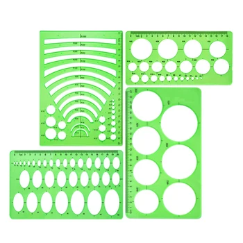 

4 Pieces Template Plastic Rulers Circle Oval Circle Radius Drawing Templates for Office and School Supplies Clean Green