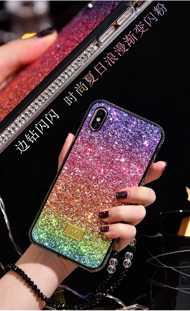 iphone7 11phone case rainbow Fashion Bling Shining diamond For 7 6 6s 8 Plus X XR XS Max Pro 5 5S SE tpu |