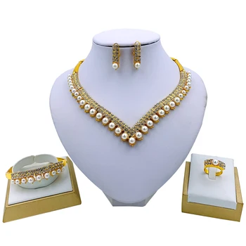 

Liffly Luxury Nigerian Wedding Bridal Pearl Necklace Jewelry Dubai Gold Jewelry Sets for Women African Beads Jewelry Set
