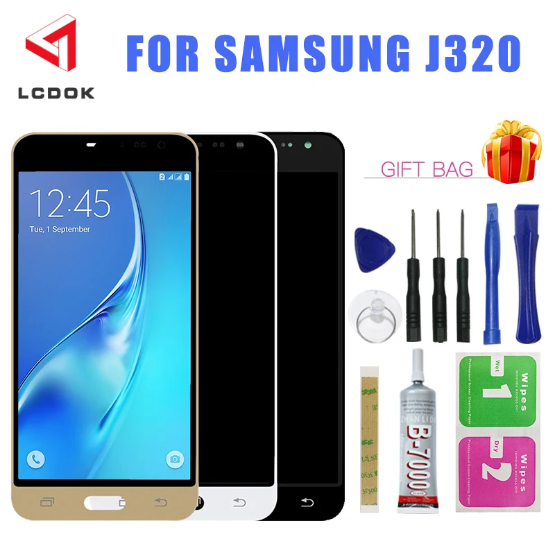 Продажа J320 font b lcd b font регулировка яркости для samsung Galaxy J3 2016 J320 J320F J320M J320Y ЖК дисплей кодирующий преобразователь сенсорного экрана в сборе панель