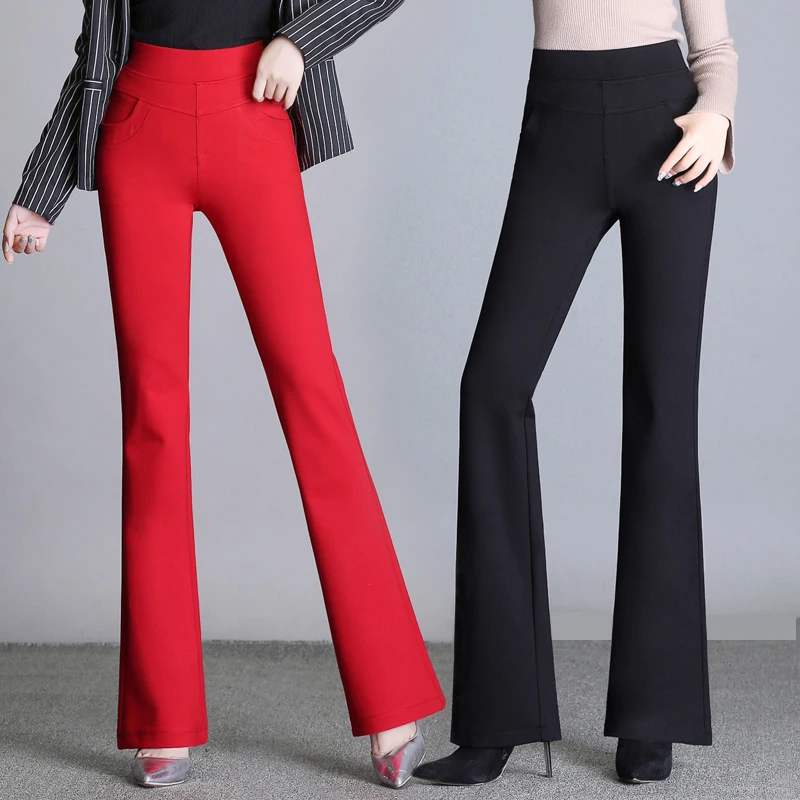 red flare leg pants