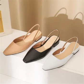 

High Heels Women Pumps Natural Genuine Leather Thick Heels Mules Shoes Real Leather Square Toe Shoes Ladies Size 34-40