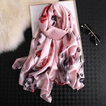

2020 spring scarves new silk sensation female printed Rose Flower women scarf beach shawl hijabs