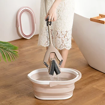 

Foldable Mop Buckets Collapsible Portable Wash Basin Dishpan With Handle For Household Cleaning Tools & Accessories