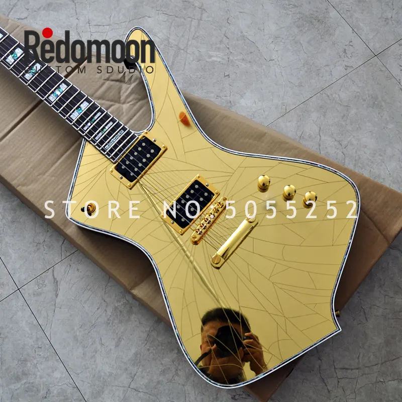 

In stock ! Factory custom guitar 6 strings electric guitar with Broken real mirror top gold color musical instrument shop