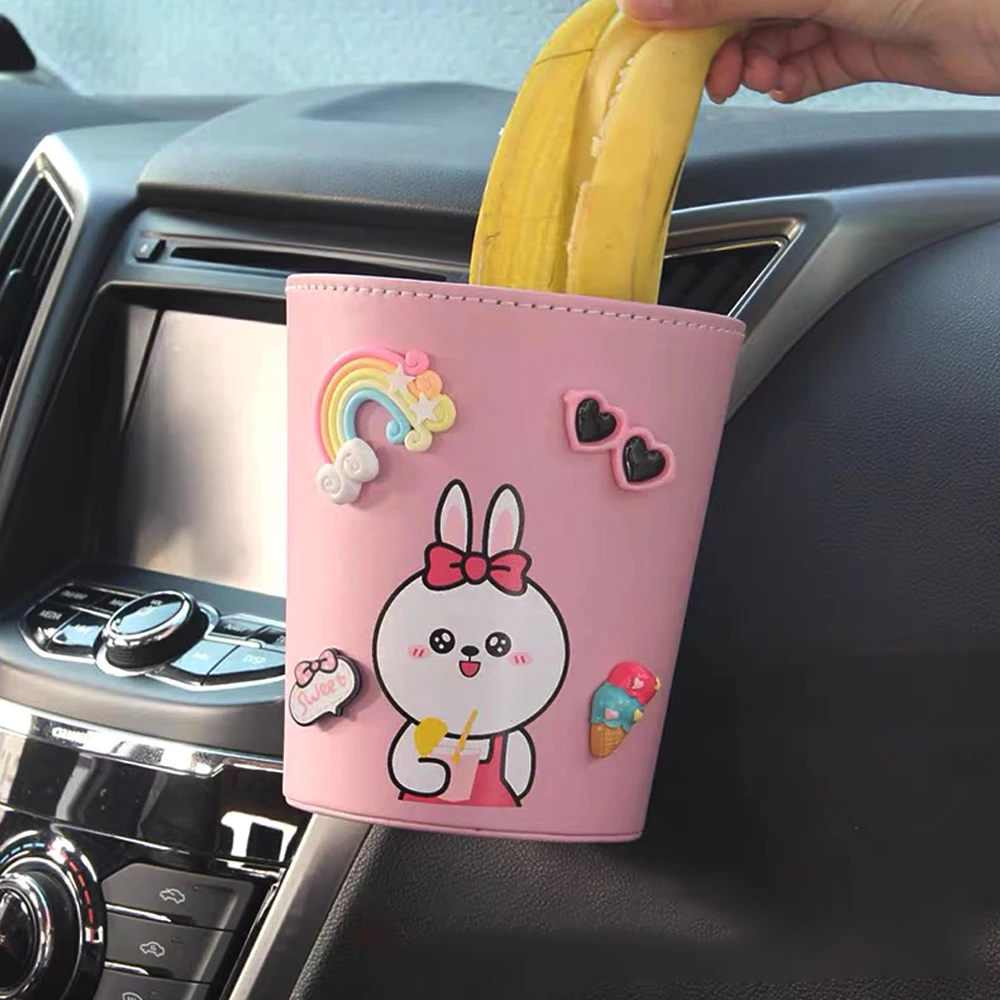 

Cartoon Car Trash Can with waterproof linning Seat Back Storage Rubbish Bin Box Easy cleaning up Cute Mini Garbage Can