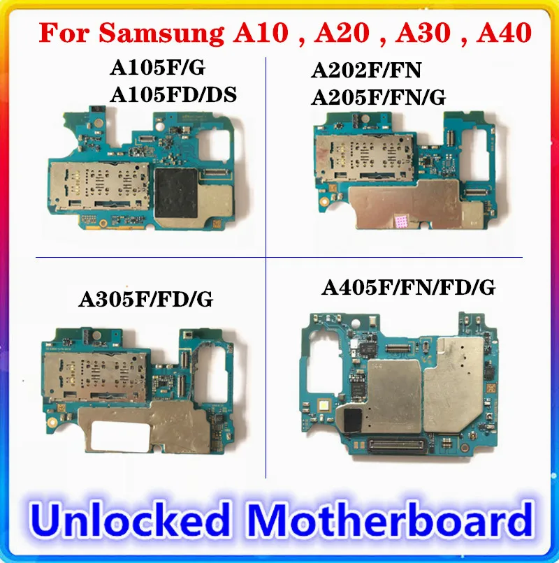 Для Samsung Galaxy A10 A20 A30 A40 материнская плата A105F/G A105FD/DS A202F/FN A205F/FN/G A305F/FD/G A405F/FN/FD/G