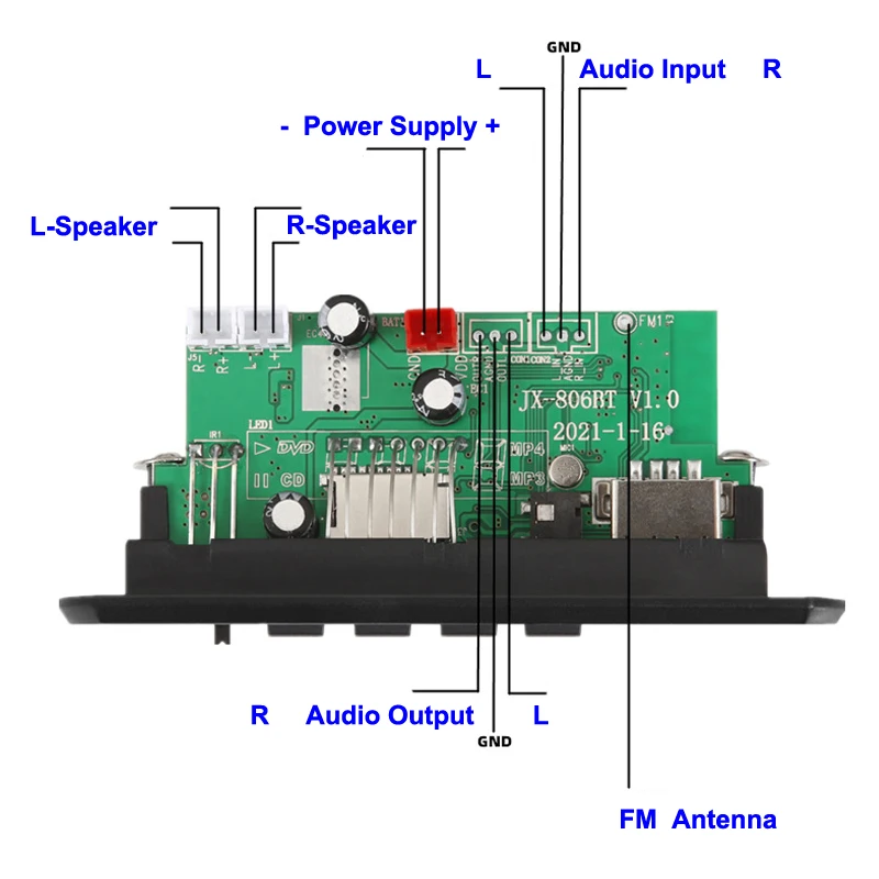 2*25W Bluetoot-Compaticle Class D Stereo Audio Digital Power Amplifier Decoder Board USB AUX Record FM Radio MP3 Player Module