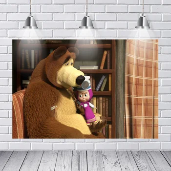 

Photography background Masha and the Bear child birthday custom vinyl photo backdrop photo studio accessories