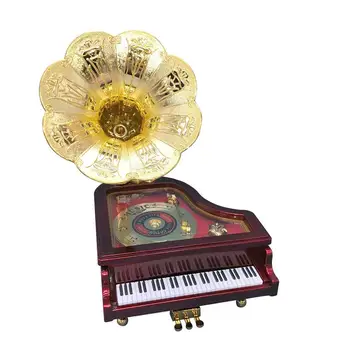 

1PC Gramophone Piano Toy Clockwork Spring Music Box Delicate Melody Box Musical Toy Birthday Gift for Girls (Dark Red)