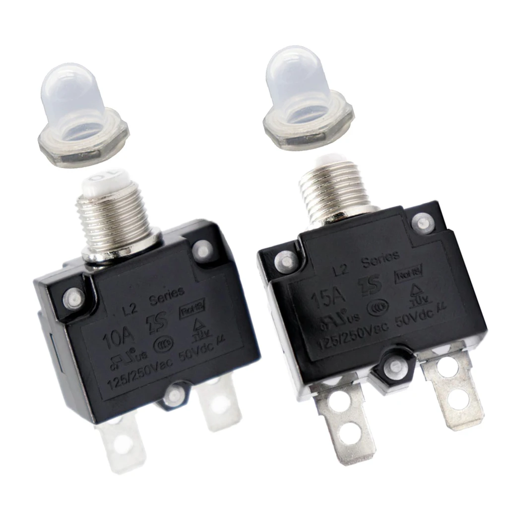 2X 15A/10A Circuit Breaker Overload Protector Switch + Clear Waterproof Cap 