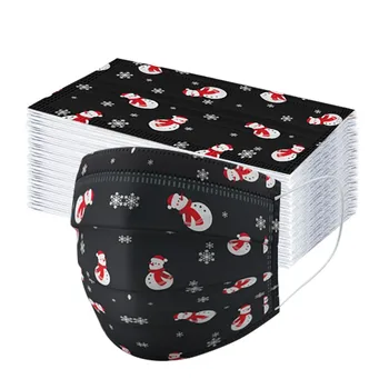 

50pcs Christmas Snowman Printed Masks Маска Protective Disposable Unisex Masks Adults 3 Layer Ply Earloops Facemask Mondmasker