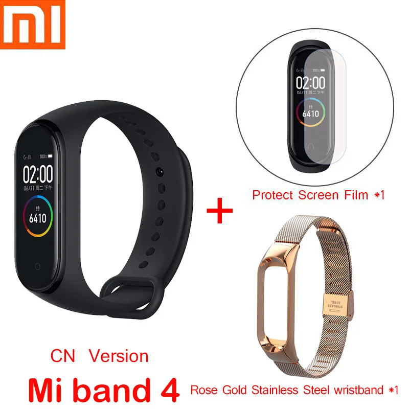 mi band4 add strap Xiaomi mi Band 4 смарт-браслеты mi band 3 Браслет фитнес-трекер для измерения сердечного ритма сенсорный экран pulsera inteligente - Цвет: mi band4 add strap