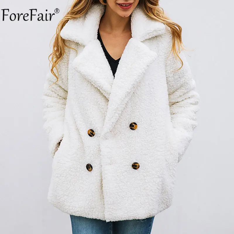 Forefair меховое пальто из искусственного меха 3XL Карманный Женский Зимний офисный плюшевый розовый пуговица плюшевый оверсайз пальто куртка