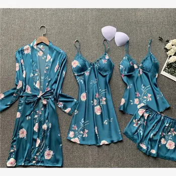 

Silk Plus Size Sexy Printing Pajamas Home Clothes Pyjamas Pijama Mujer Pjs Set Loungewear Women Stain Sleepwear Pajama Shorts