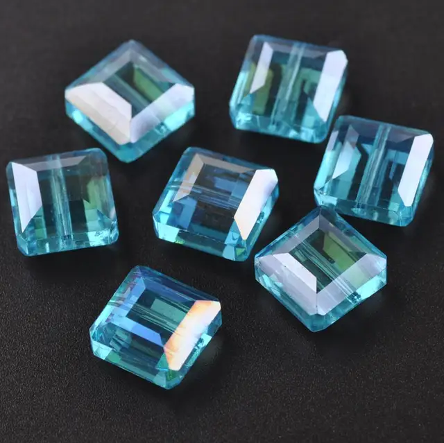 10pcs 13mm Square Faceted Cut Crystal Glass Loose Crafts Beads lot for DIY Jewelry Making 10