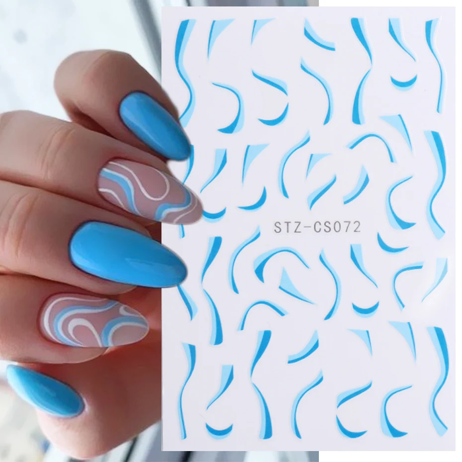 3D Metallic Golden Wavy Line Nail Sticker Marble Rainbow Swirl Stripe Tape Winter French Graphic Slider Decor Foils NLSTZ-CS067