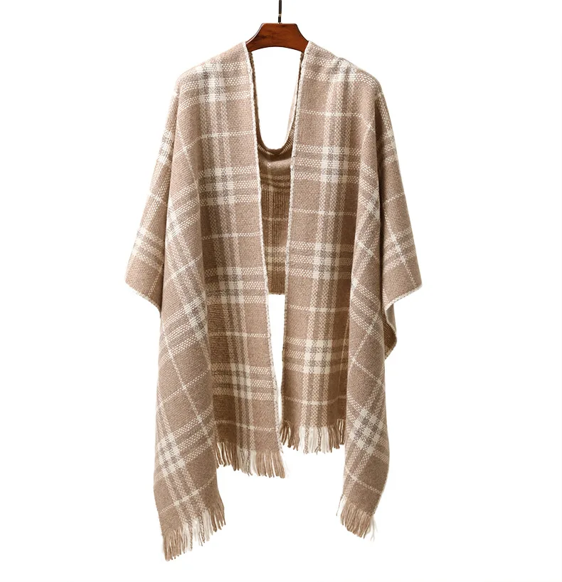 Naizaiga Cashmere thicken plaid women shawl camel warm winter scarf,SN258