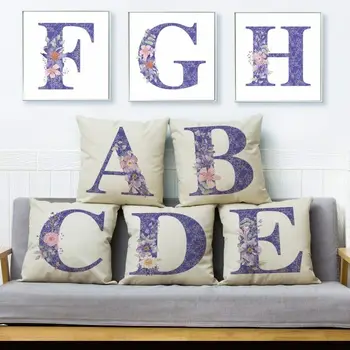 

English Alphabet Purple Letter Print Throw Pillow Cushion Cover Case Sofa Home