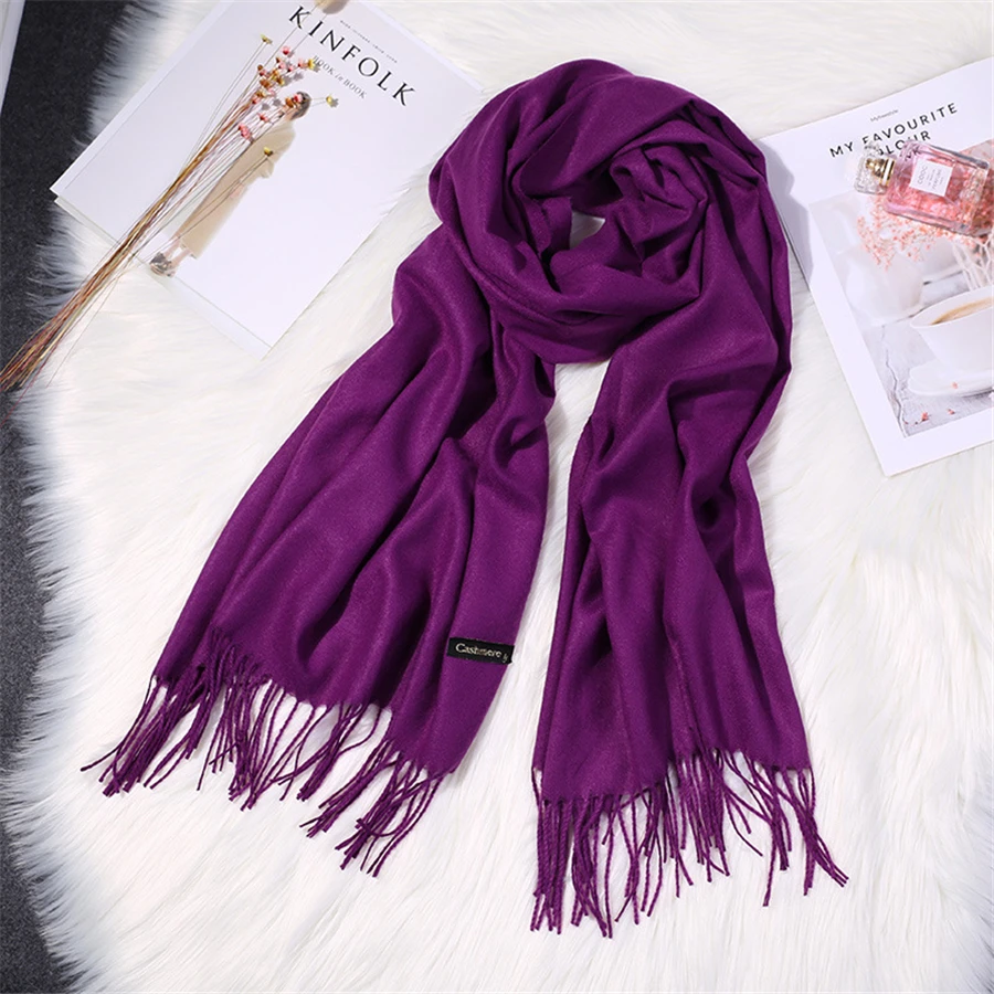 Girita Women's Scarves Autumn Winter Soft Cashmere New Solid Color Wraps Thin Long Scarf with Tassel Casual Lady Female Shawl
