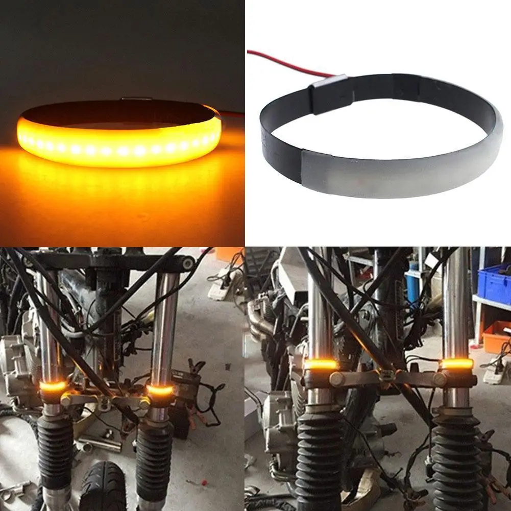 Treyues 1pc Amber LED Motorcycle Fork Light 120 Degree Viewing Angle Turn Signal Light Strip For Clean Custom Look