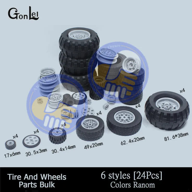 24Pcs wheels Technic gear рулевые колеса бесщётные лучевые ручки штырь Connctor ось цепь панель звено цепи Запчасти подходят для MOC Bricklink DIY игрушки - Цвет: 24Pcs wheels
