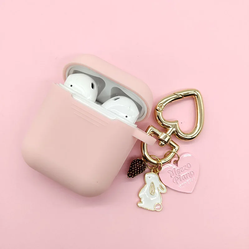 Model1 Розовый чехол для наушников с милым сердечком и кроликом для Apple AirPods, силиконовый чехол, беспроводная bluetooth-гарнитура, защитная крышка, брелок для ключей - Цвет: Model1