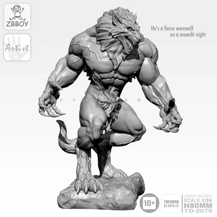 Tanie 1 24 żywica rysunek zestawy księżyc Wolfman dopadnie żołnierz samodzielnego montażu 80MM TD 2075