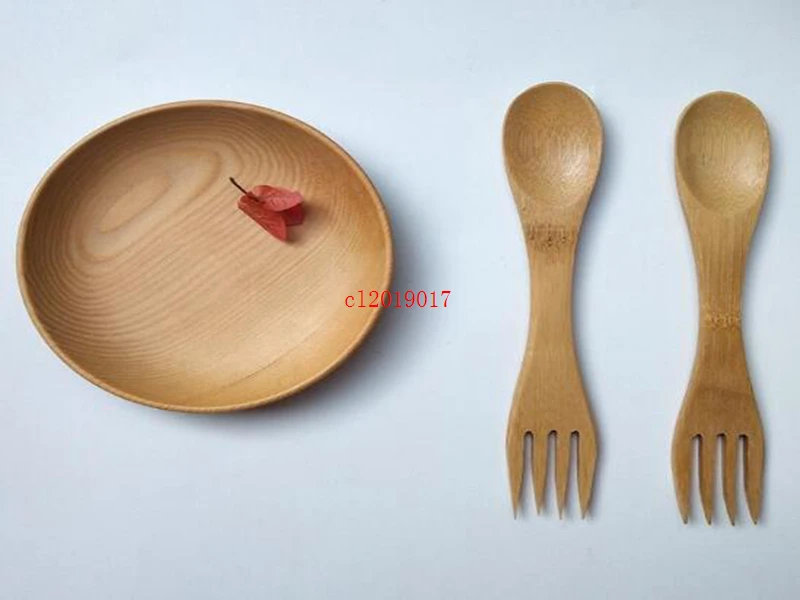 100pcs/lot Bamboo Spoon Forks Set Natural Bamboo Cutlery Coffee Tea Spoons Salad Fruit Fork