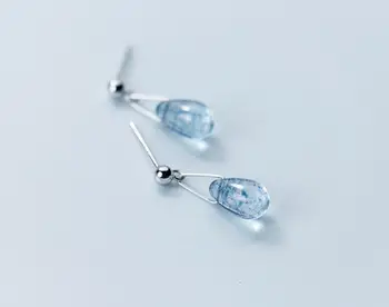 

Authentic Small 100% 925 Sterling Silver fine Jewelry polished Lucky beads Sea Blue Waterdrop Tears dangle Earrings gtle2312