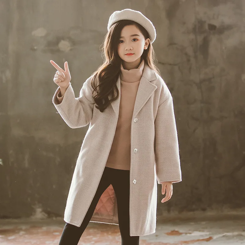 Baby Girls Autumn Winter Wool Coat Fashion Long Sleeve Outwear High Quality Long Thicken Warm Coat for 2-17Y Teens Jackets CL117