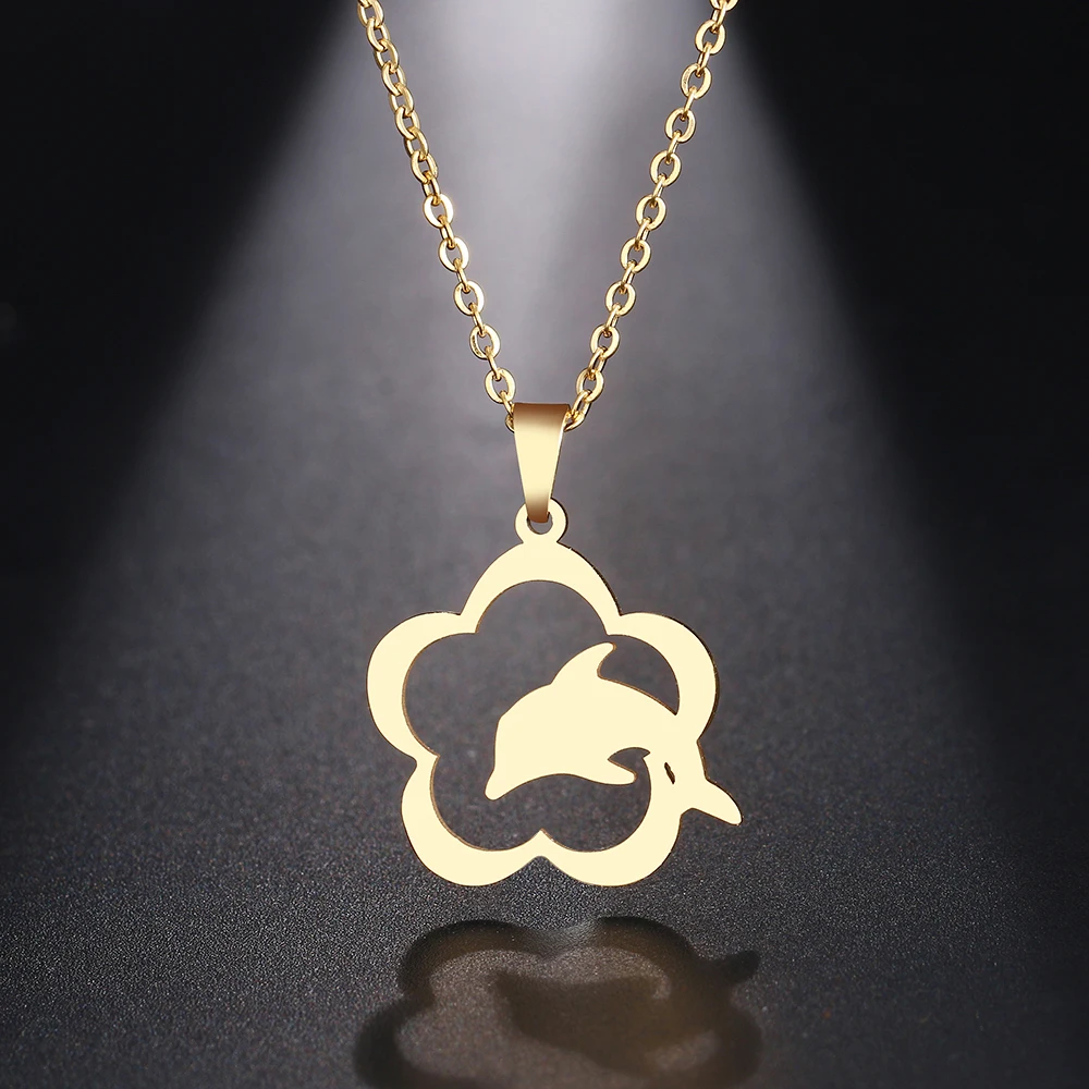 

DOTIFI Stainless Steel Necklace For Women Man Dolphin Jump Wreath Choker Pendant Necklace Engagement Jewelry