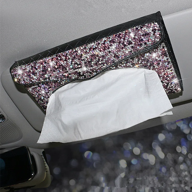 new cheap car interior decorations Rhinestones diamond Car Sun visor sunshade hangging tissue box