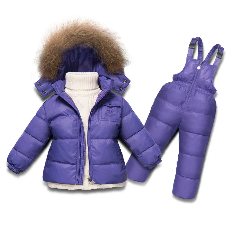 Детский лыжный костюм для маленьких мальчиков на русскую зиму Детская куртка на утином пуху для девочек, пальто, комбинезоны теплая куртка комплект для маленьких девочек