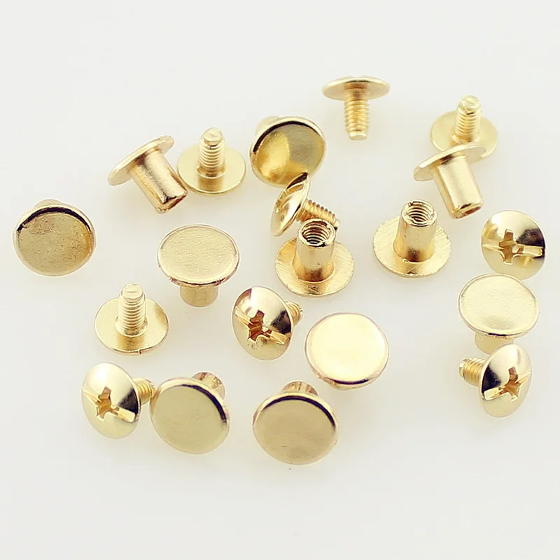 50 Sets 8x6mm Round Flat Head Chicago Screw Button Metal Rivets For Leather Craft Clothing