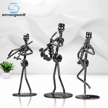 

Strongwell Retro Iron Man Sculpture Band Instrument Musician Figure Doll Model Crafts Ornaments Home Decoration Accessories Gift