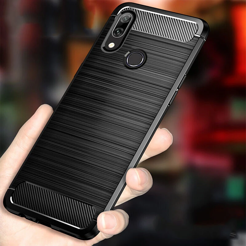 Мягкий чехол Hacrin для Huawei Y7 2019 с полной защитой ТПУ силикон Углеволокно бампер