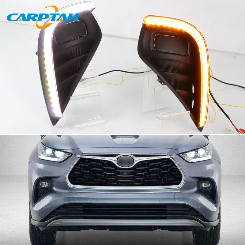 

Автомобильные светодиодсветодиодный дневные ходовые огни DRLFor Toyota Highlander 2020-2021, динамический желтый сигнал поворота Daylihgts, передний бампер, фара